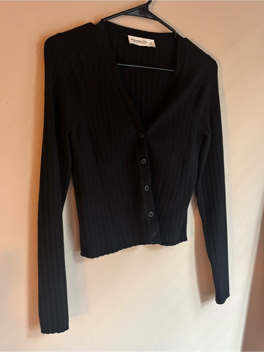 Abercrombie Black Ribbed Cropped Cardigan Soft A&F Small